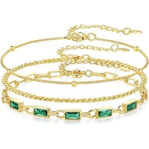 Gold Birthstone Bracelet Set for Women 18K Gold Plated Dainty Layered Jewelry